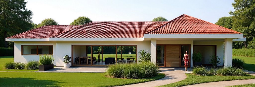 Render de vivienda de un piso con techo de teja
